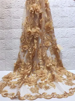 

French 3D Lace Fabric beads stones 2019 Latest African Mesh Tulle Lace Fabric Wine Nigerian Guipure Lace Fabric High Quality
