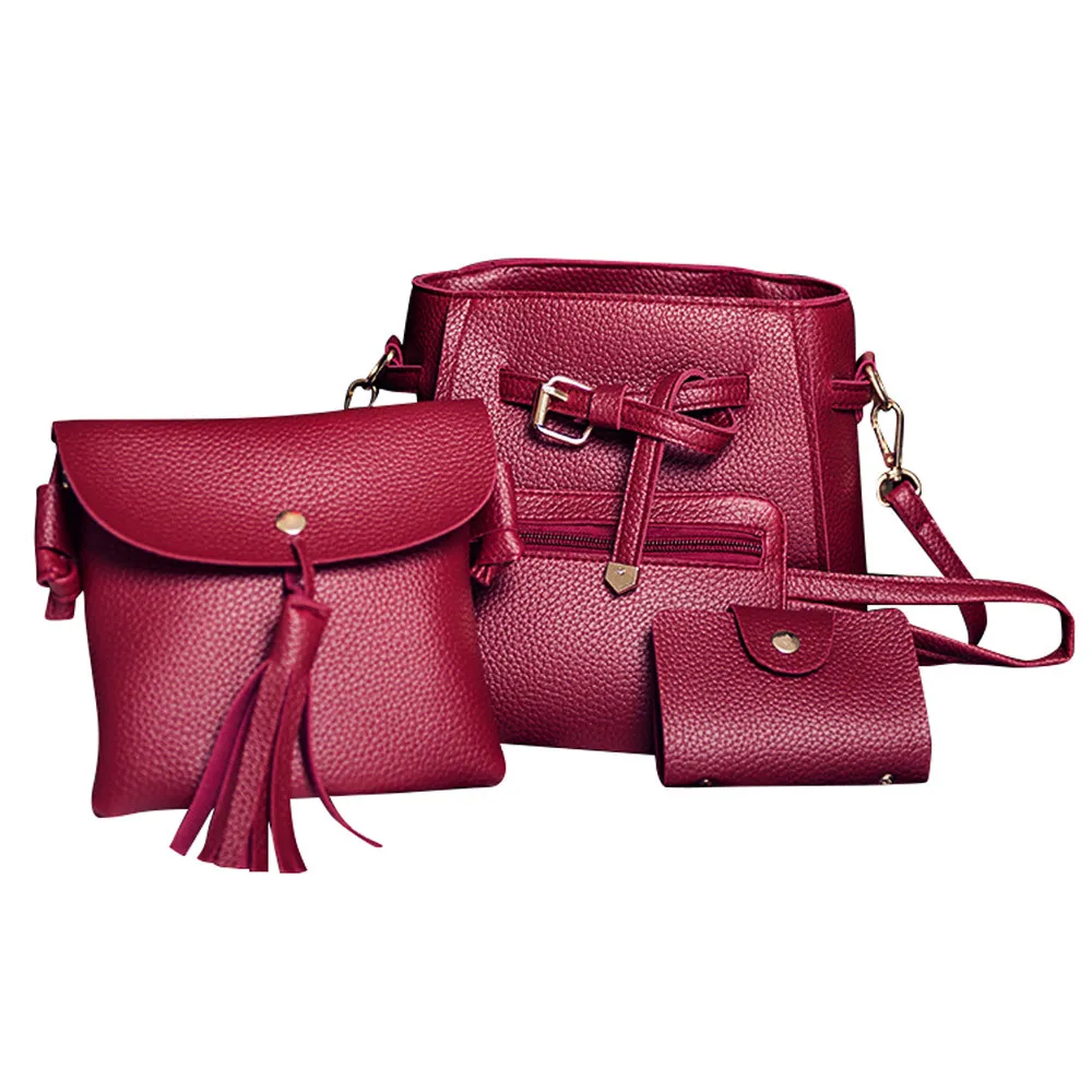 

Women New Pu Leather Four Set Fashion Composite Bag Girls Elegant Solid Simple Shoulder Bag Female Crossbody Bag Tote 2017