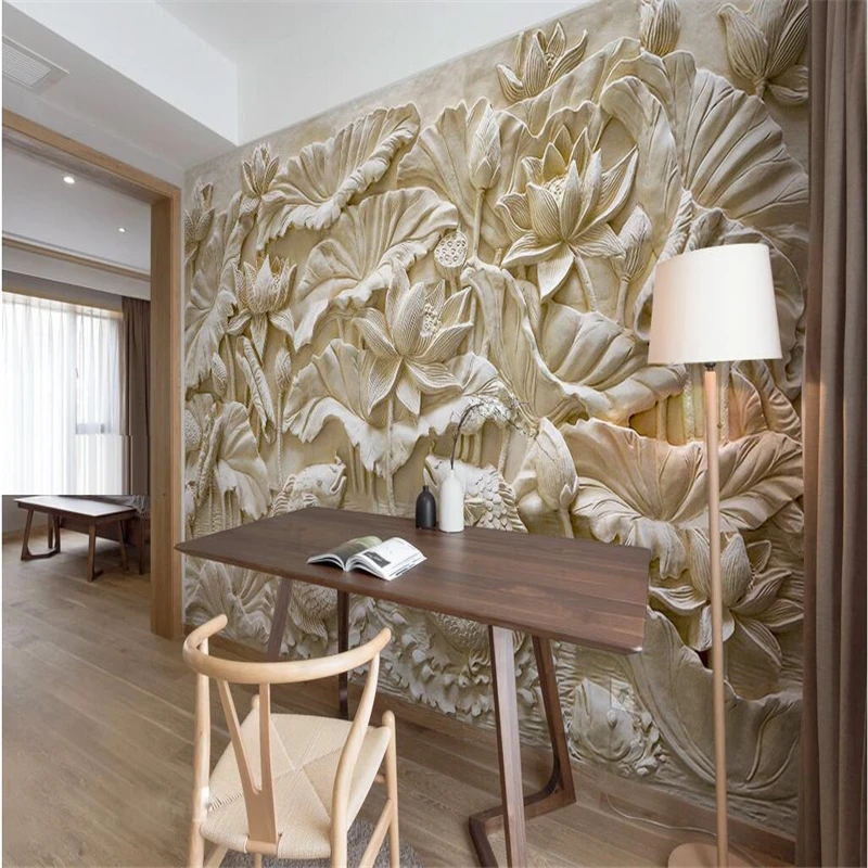 

beibehang Custom Photo Wallpaper Wall Sticker Stone Carving Lotus Carpet Background wallpaper for walls 3 d papel de parede