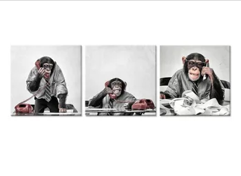 

3 Piece Canvas Print Wall Art Funny Chimpanzee On The Phone At The Desk Modern Pop Animal Canvas Painting For Living Room