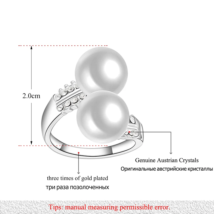 AENINE Модные кольца с двойным искусственным жемчугом, с проложенным австрийским кристаллом, экологическое микро-вставленное ювелирное изделие R150800227P