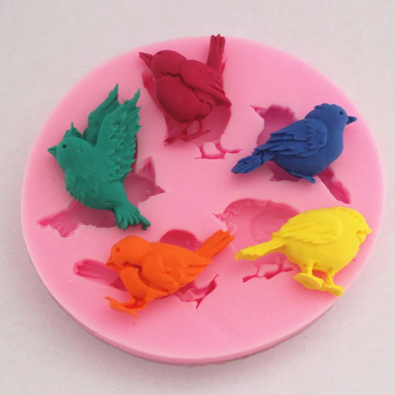Mj100 Moule A Gateau En Silicone Nouveau Design 1pc 3d 5 Oiseaux Mignon Oiseau Chocolat Savon Moule Cuisson Gateau Decoration Outil Bricolage Moules A Gateau Aliexpress