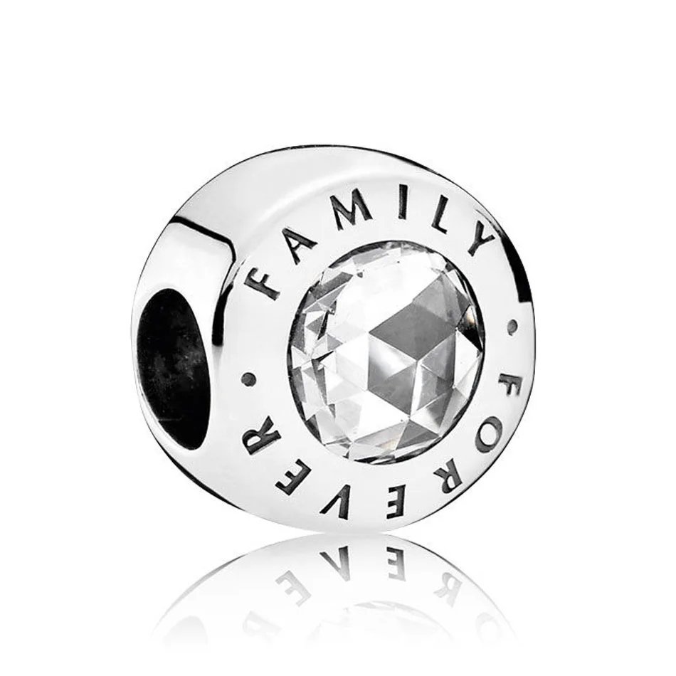 

925 Sterling Silver Charm Family Forever With Cubic Zirconia Charms fit Women Pandora Bracelet DIY Jewelry