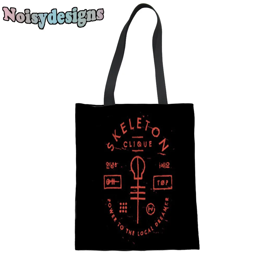 

Heavy Duty Tote Bag Handmade Twenty One Pilots Cartoon Printed Recycle Shopping School Books Trip Bag Women Shoulder Bag Handbag
