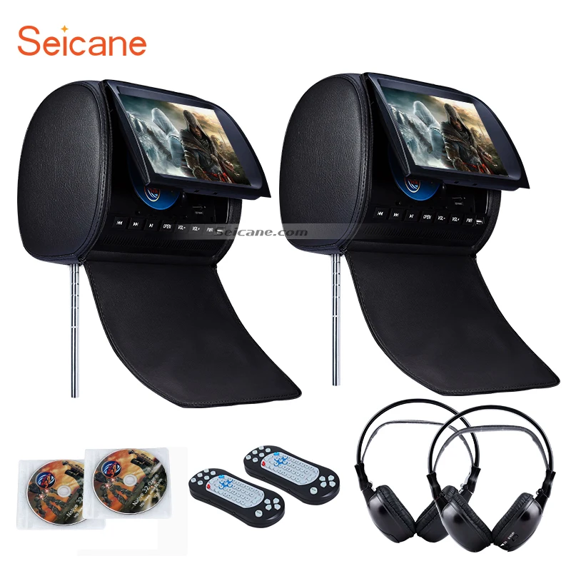 

Seicane SD/MS/MMC 3-in-1 Card Reader Remote Control Headrest DVD Player 9 inch 800*480 with FM Games wireless infrared earphone