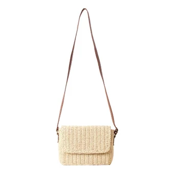 

Hot Summer Women Shoulder Bag Hand Made Exquisiteness Straw Bags Mini Woven Flap Sweet Pastoral Rattan Girls Bag(Beige)