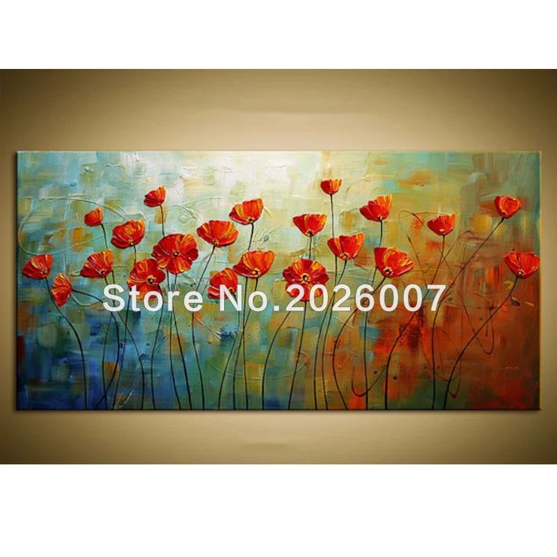 

Hand Painted Abstract Modern Home Decoration Original Poppies Oil Flowers Palette Thick Palette Knife Oil Painting On Canvas