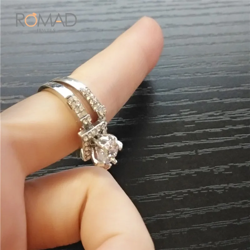 Charm Lovers Cubic Zirconia Ring Set Bijoux Femme Silver Color Crystal Engagement Wedding Rings For Women Men Anel Jewelry Z4