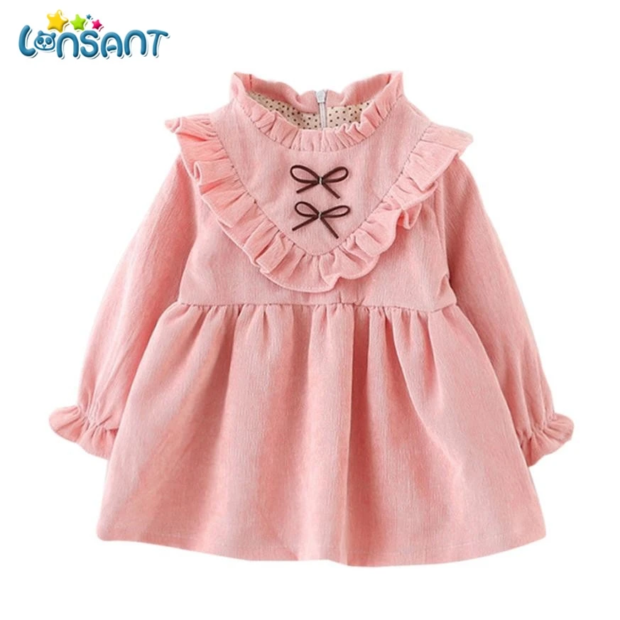 

LONSANT 2019 Baby Girls Autumn Vestidos Long Sleeve Princess Dress Solid Vestido De Festa Infantil Girls Clothes Dropshipping
