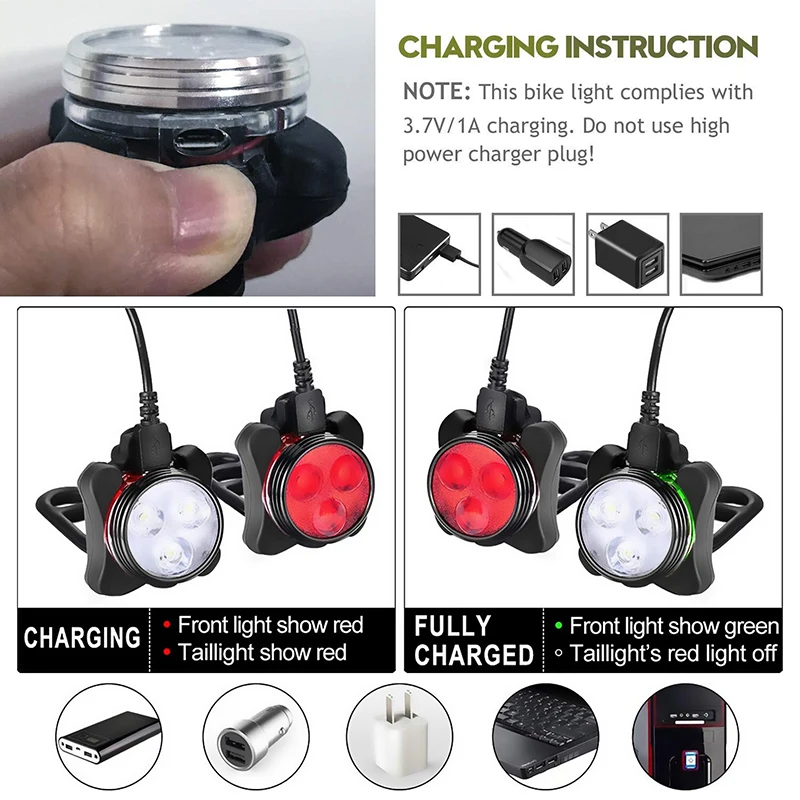 Clearance USB charging Bicycle Lights Waterproof Cycling White Front Light Red Rear Light Perfect for Mountain Helmet Head Lamp led bike 3