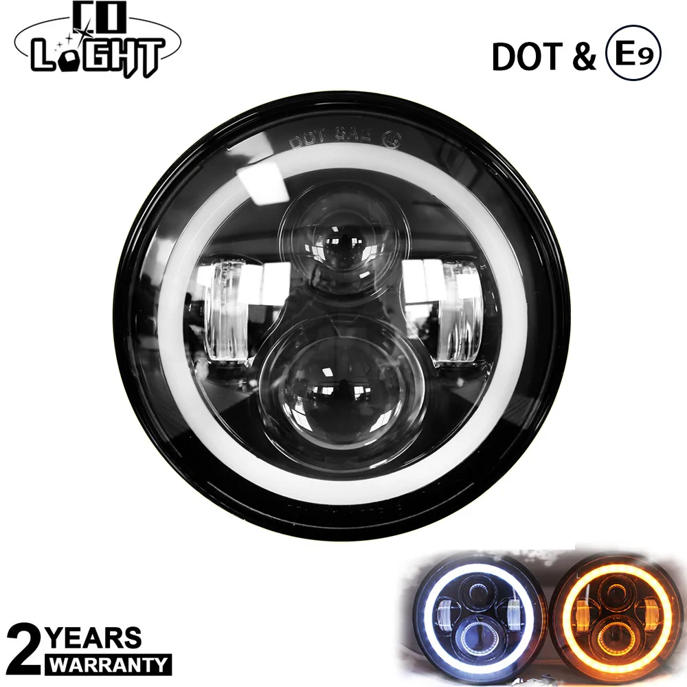 

CO LIGHT 7 Inch LED Headlight DRL & Hi/Lo Beam Halo Ring AmberAngel Eye For Niva Motorcycle Jeep Lada 4x4 12V 24V