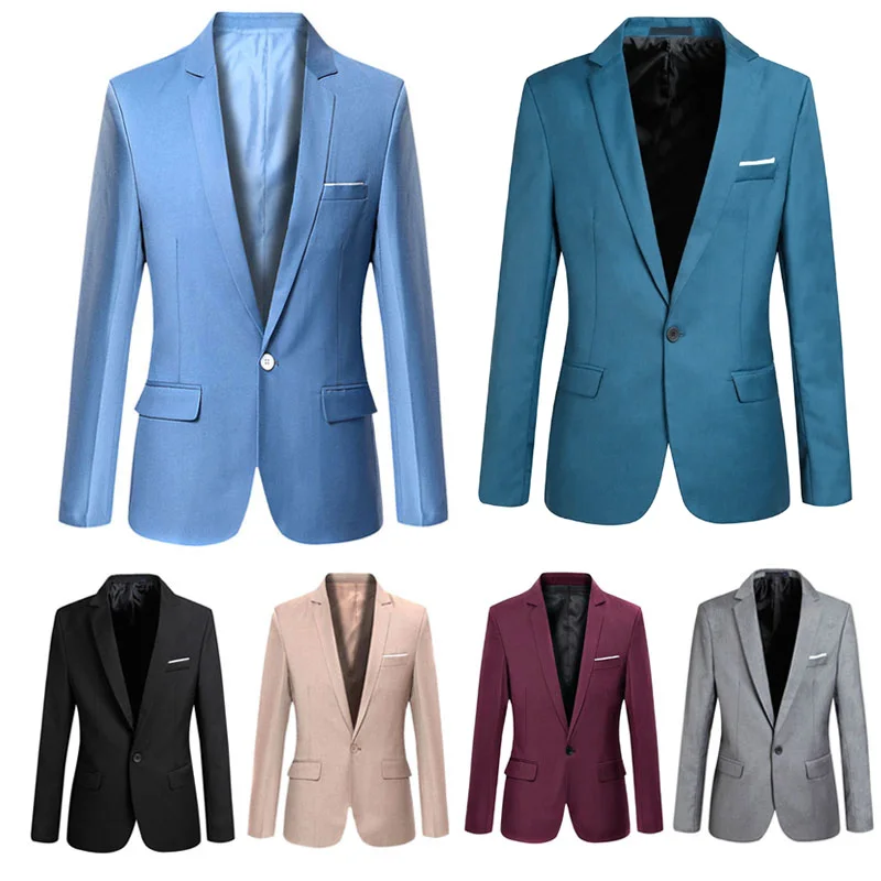 

Fashion Spring Autumn Men Blazer Long Sleeve Solid Color Slim Man Casual Thin Suit Jacket Office Blazers Plus Size S-6XL FS99