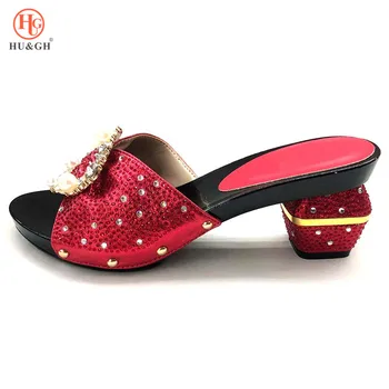 

Red Color Italian Lady Sexy High Heels Pump Decorated with Rhinestones Italian Design African Sandals Shoes for Party Wedding
