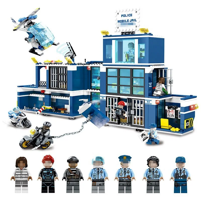 Legoings City Police Mobile Jail Motorcycle Figures Building Blocks Educational Toy for Children Compatible Legoing City Technic