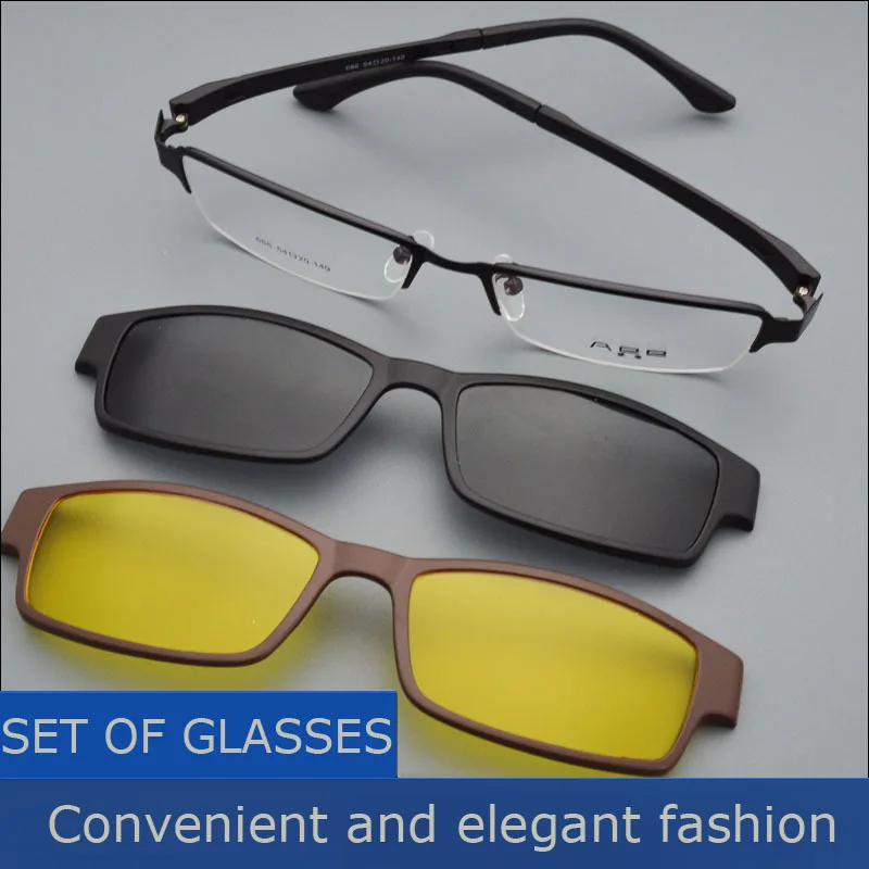 Box Eyeglasses Frame Belt Magnet Clip Myopia Glasses Polarized font b Sunglasses b font Male font