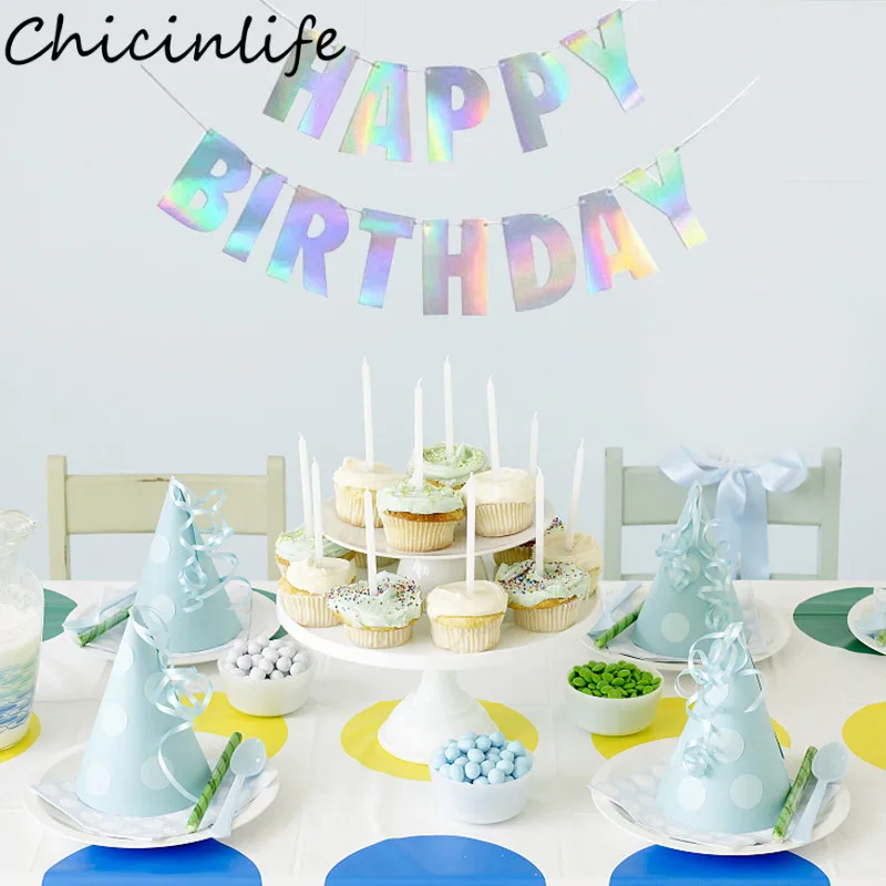 Chicinlife 13 шт Блестящий Радужный баннер С Днем Рождения День Вечеринка Детский душ