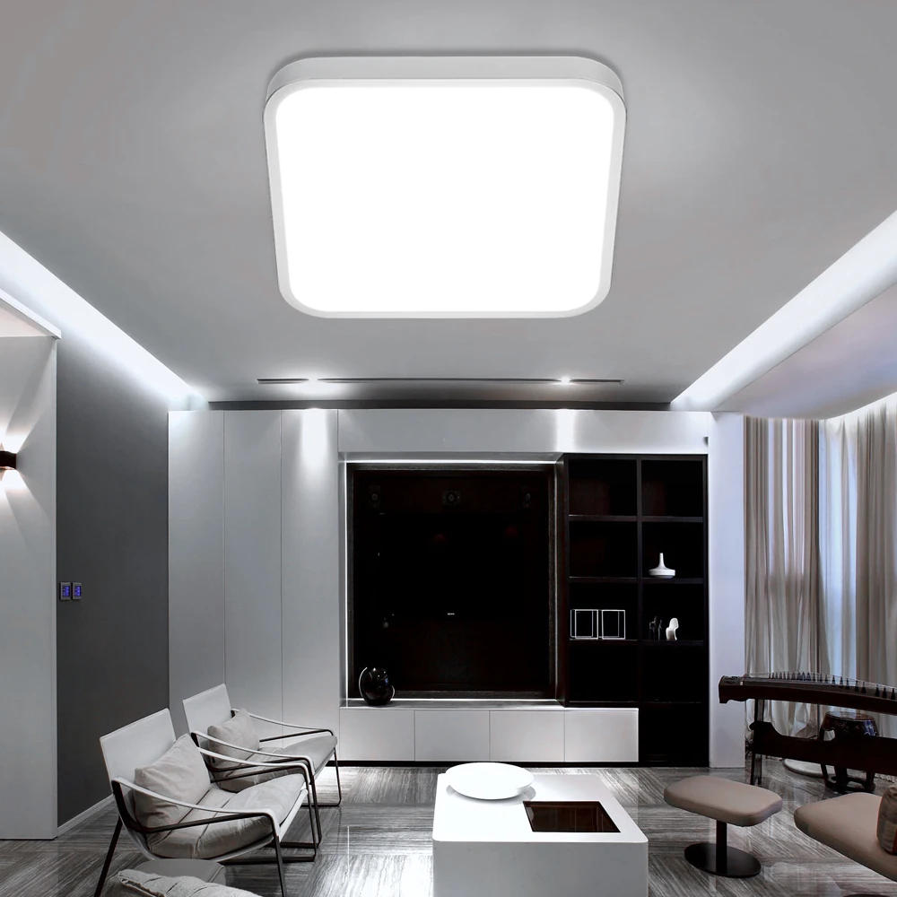 

Modern 24W Square LED Ceiling Lamp Silver edge LED Ceiling Light White Lighting 5000K Kitchen Bedroom Living Room Home