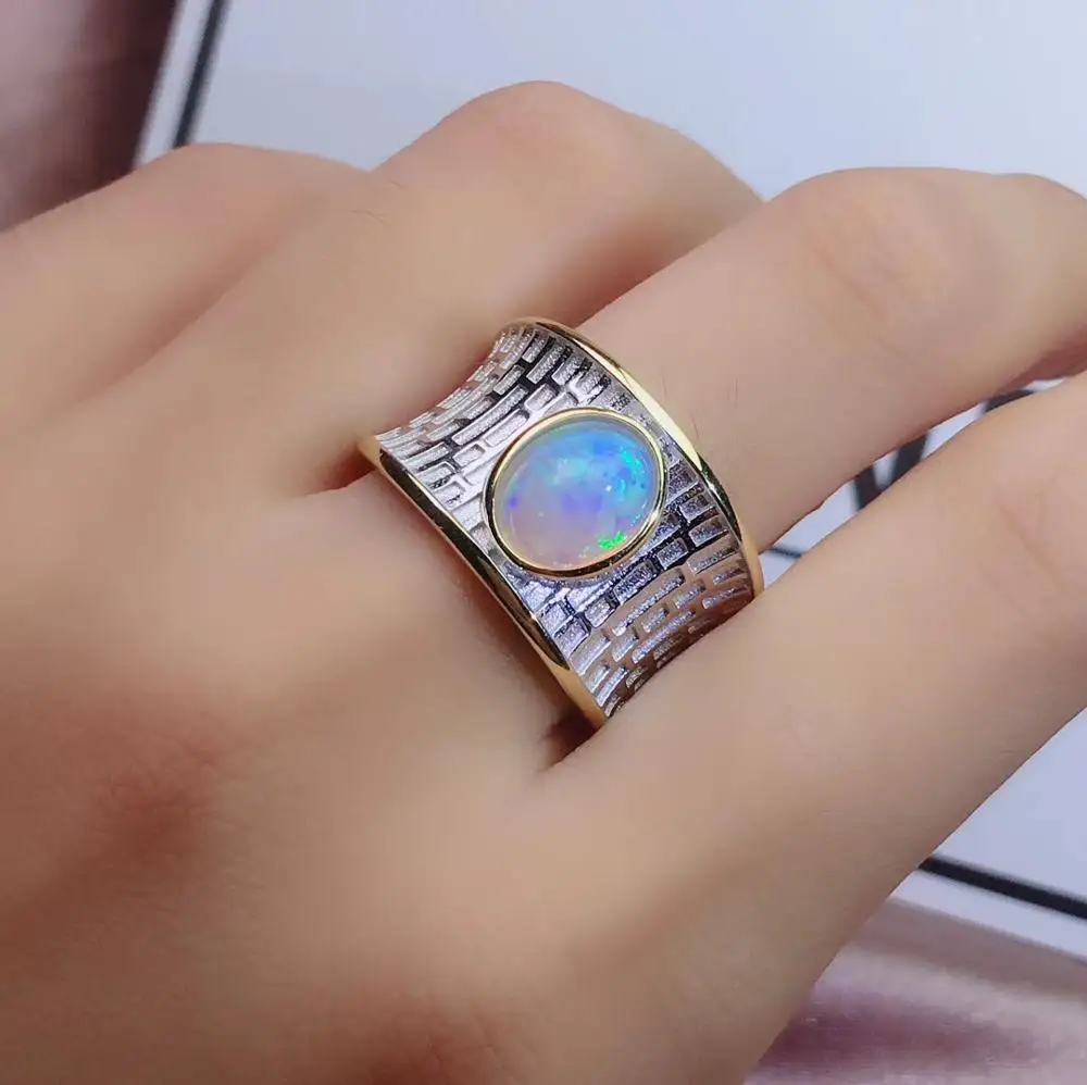 

man ring good fireworks gem ring graceful Opal gemstone ring silver jewelry strong power ring birthday gift party silver ring