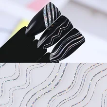 Голографическая розовая Золотая Серебряная 3D наклейка для ногтей с кривой полоской и линиями, наклейка для ногтей, s клейкая полоскающая лента, наклейка для дизайна ногтей, s Переводные картинки