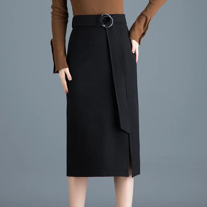 

Nantersan New Fashion Women Skirts Casual Office Lady Slim Pencil Skirt Solid Color High Waist Split Skirts