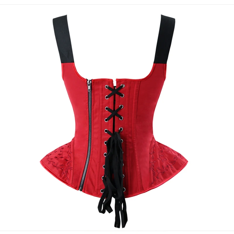 Blue Black Victorian Gothic Retro Overbust Corset Top Vest Sexy Embroidery Shoulder Strap Corsets And Bustiers Korsett For Women
