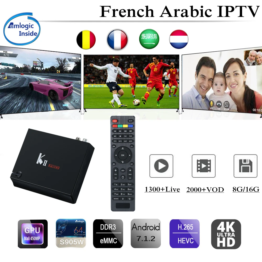 

KII Pro Android 7.1 TV Box French Arabic Neo IPTV Amlogic S905D BT4.0 2G+16G Dual WIFI IPTV DVB-S2/T2 K2 PRO Satellite Receiver