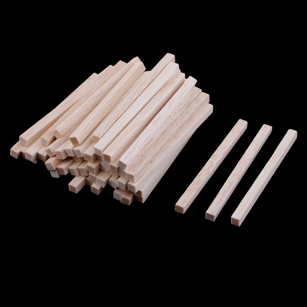  50x Natural Unpainted Blank Balsa Wood Stick Rods for DIY Model Making Woodcraft Hobbies Handmade Toys Accessories 5/8/11cm