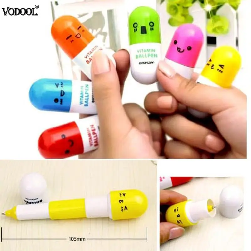

3pcs Smiling Face Pen Office School Supplies Stationery Pencil Pill Ballpoint Ball Pen Set Vitamin Capsule Ball Pens School Gift