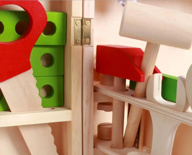 Детские деревянные инструменты для технического обслуживания чемодан Комплект ролевые игрушки Детские шурупы для дерева собрать