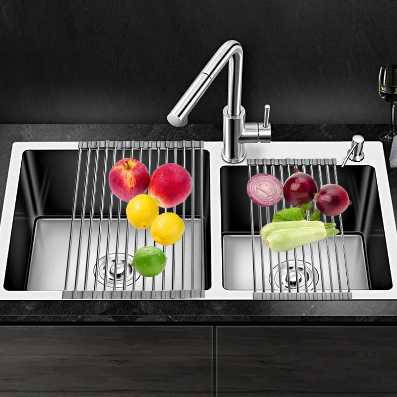 Kitchen Collapsible Stainless Steel Sink Drain Rack Cutlery Fruit And Vegetable Bowl Cup Adjustable Dry Drain Tray Shelf Storage