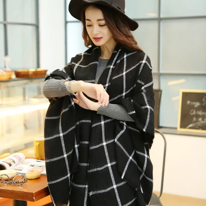 Winter Super Long font b Tartan b font Cashmere Plaid Scarf Shawl Wrap Soft Scarves for