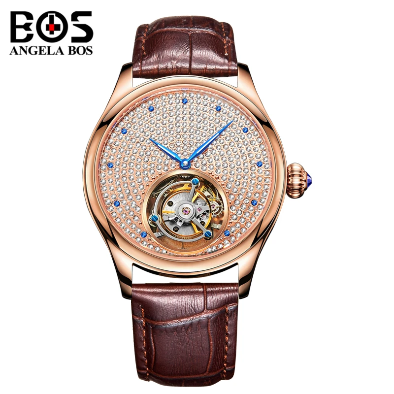 

Relogio Masculino ANGELA BOS Luxury Brand Full Diamond Tourbillon Automatic Watch Men Waterproof Mechanical Wristwatch Clock Man