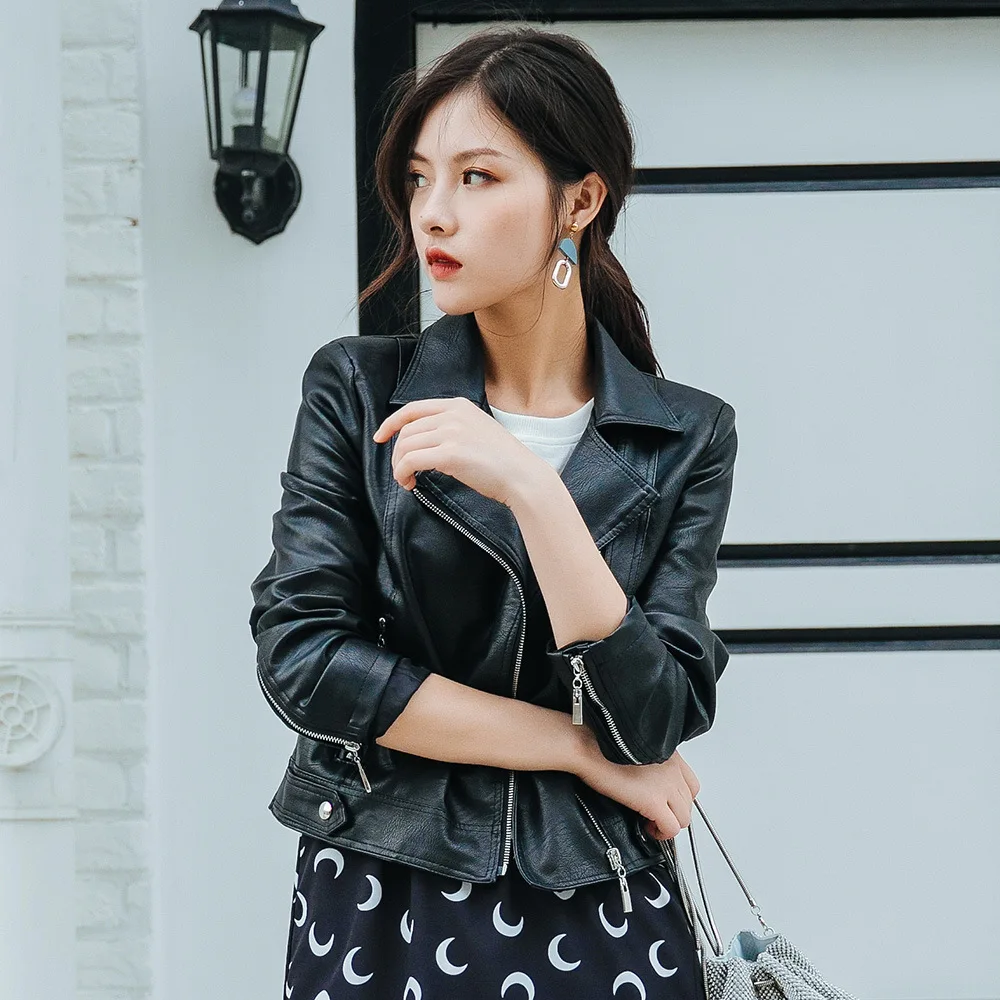 

Vintage bf motorcycle coat female 2019 spring fall new loose PU outerwear feminina fashion streetwear short leather coat women