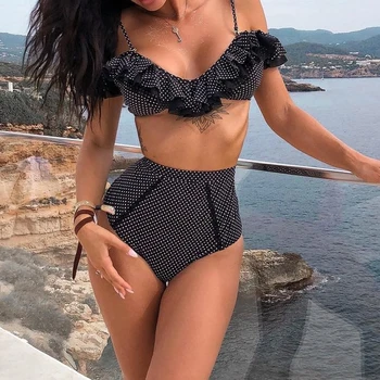 

2019 Sexy High Waist Bikini Women Swimwear Swimsuit Ruffle Bathing Suit Polka Dot Biquinis Summer Beach Wear Female