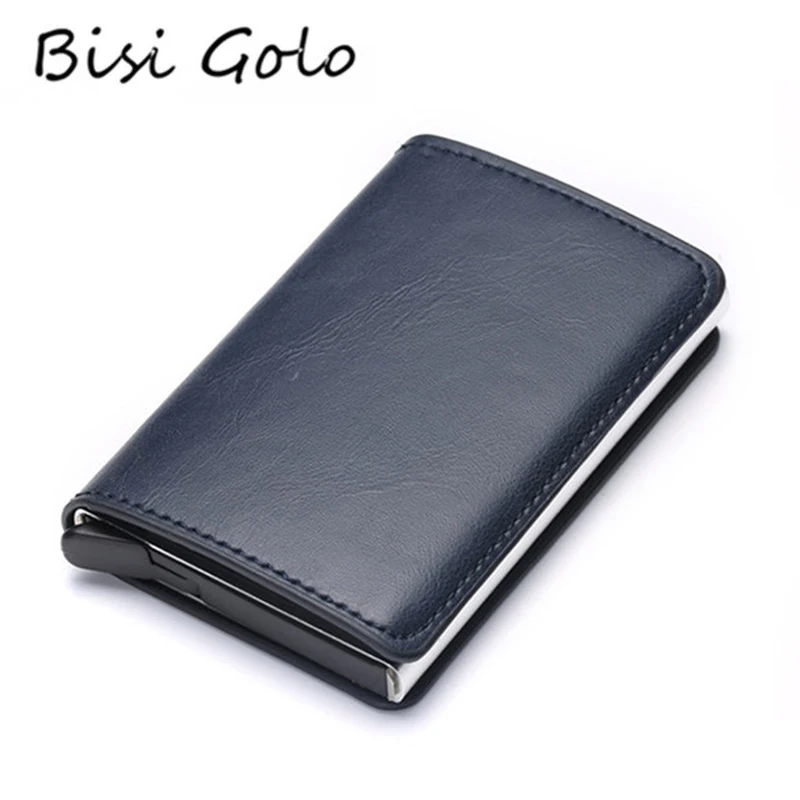 BISI غورو 2019 حامل بطاقة الائتمان الرجال والنساء المعادن RFID خمر صندوق من الألومنيوم مجنون الحصان بو الجلود الأزياء بطاقة محفظة