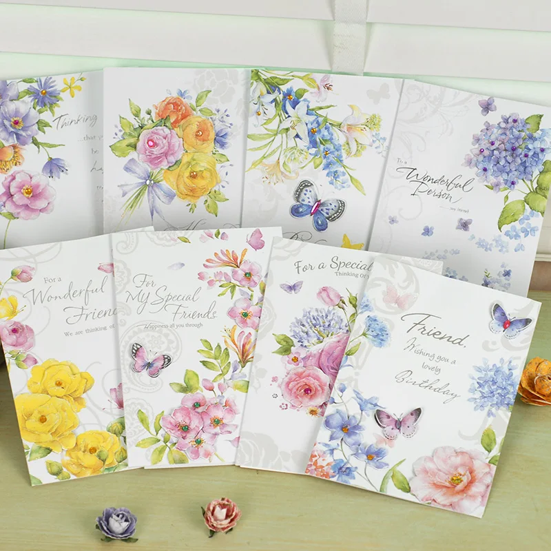 エレガントな Butterly 花グリーティングカード紙ハッピーバースデーカード友人への 8 デザイン Birthday Card Birthday Card Designdesigner Birthday Cards Aliexpress