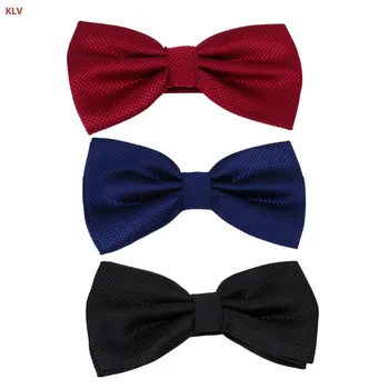 

KLV Fashion Dull Jacquard Plaid Grid Bow Tie Leisure Solid Wedding Tuxedo Butterfly