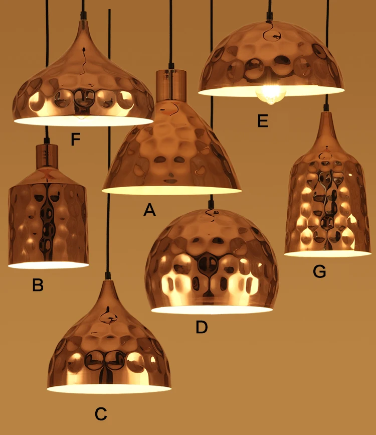

Industrial Loft Retro Bowl Cup Rose Golden Dent Metal Hanging Lamp Stainless Steel Pendant Light For Restaurant Bar Cafe Club