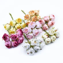 6 шт. Рождественские декоративные цветы венки Скрапбукинг искусственные растения DIY Подарочная коробка шелковые розы Букет украшение для дома искусственные растения