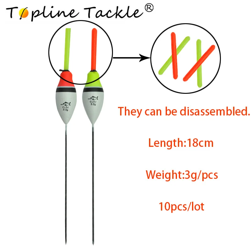 

Topline tackle 10Pcs/Lot 2.5g Fishing Float Night Bobber Set Luminous Fishing fluorescent Light Stick Floats Flutuador