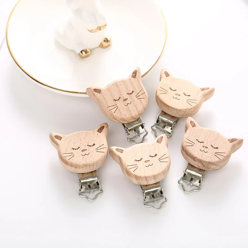 

2 Piece/Lot DIY Jewelry Accessories Pacifier Care Toy Cat Shape Wooden Baby Pacifier Buckle Baby Product Decorative Clip
