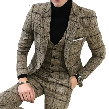 EN VENTA ❤️ Traje de lujo de 3 piezas para hombre, chaqueta último modelo, blazer de diseño a cuadros, traje de boda, traje de esmoquin para hombre (blazer + chaleco + Pantalones) - discount item 25% OFF Ropa hombre