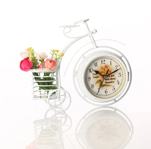 Бесшумные кованые велосипедные часы Европейский ретро цифровой будильник украшение гостиной будильник c - Цвет: white