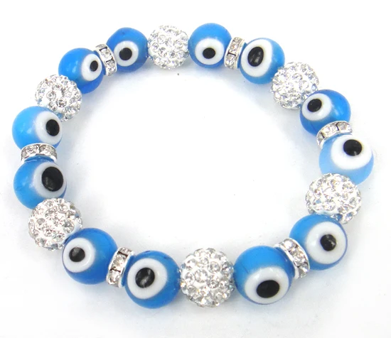 Бесплатная доставка 10 мм темно Буле и белый шар стекло lucky evil eye браслет