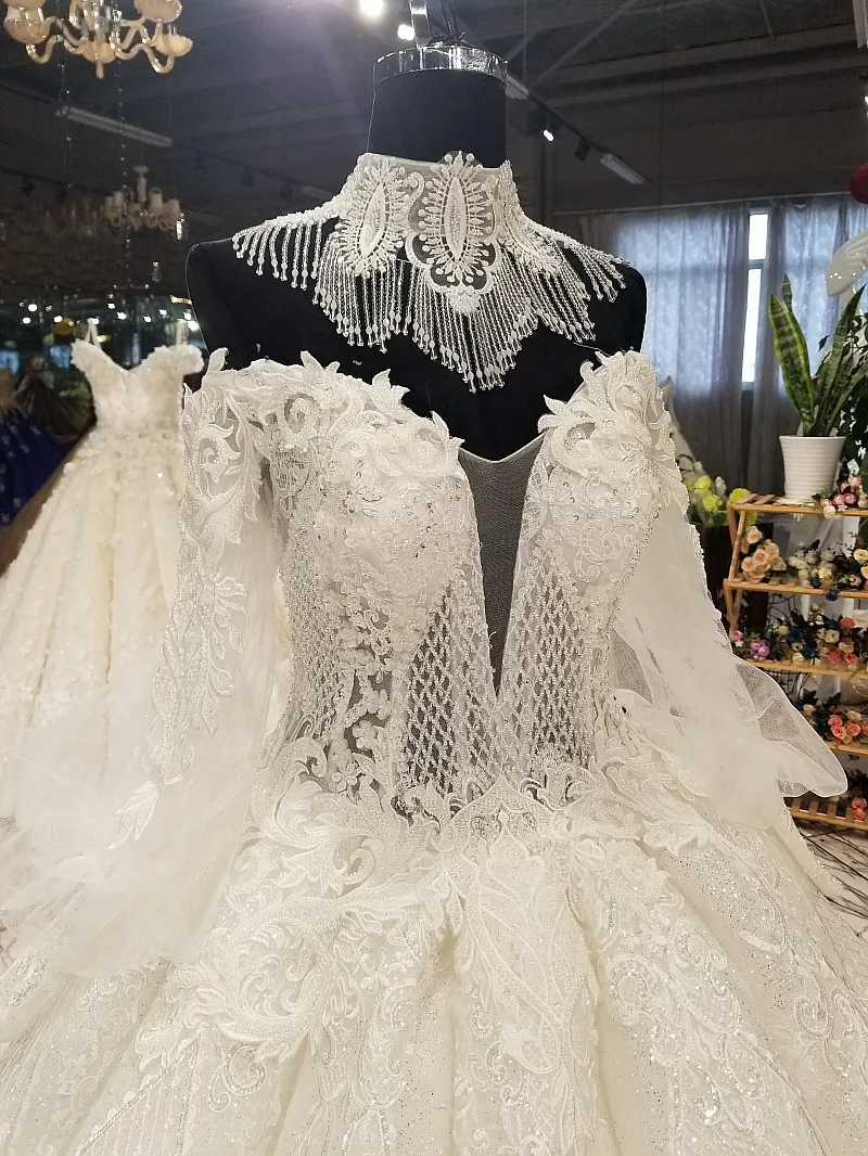 Винтаж Vestido De Noiva 2018 мусульманское свадебное платье бальное платье одежда с длинным рукавом кружево Дубай арабское свадебное платье волны