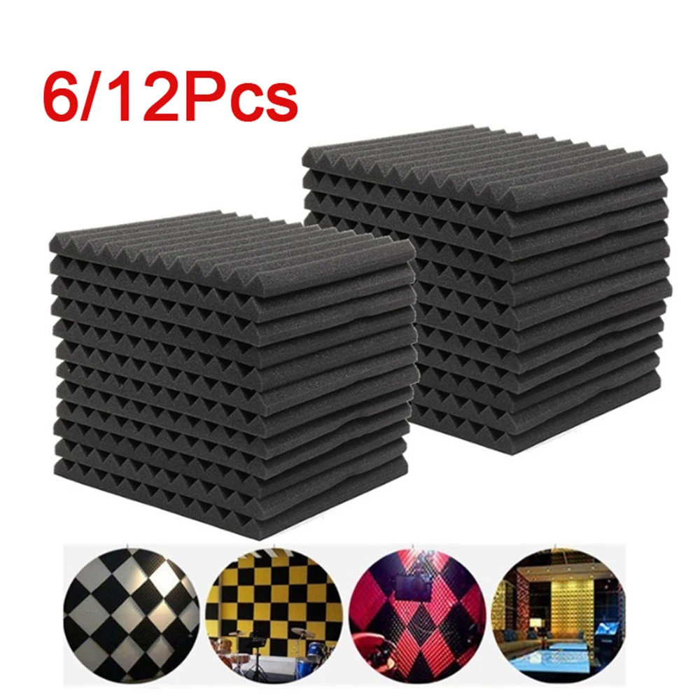 

6/12Pcs Acoustic Soundproof Sound Stop Absorption Density Triangular Groove Soundproofing Foam for KTV Audio Room Studio Room