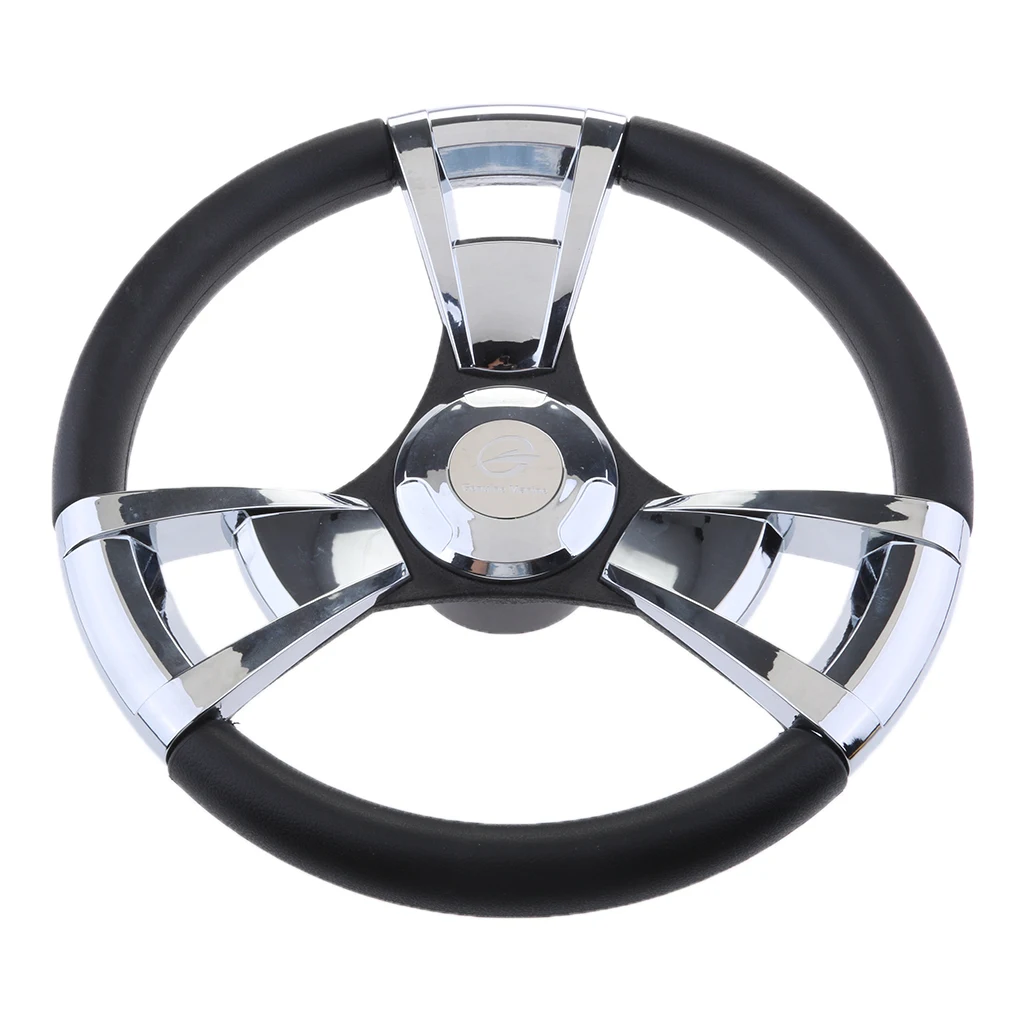 350mm Boat Steering Wheel Polished 3 Spoke boats with 3/4 Inch Shaft Marine Propeller fit for Marine Boats Vessels Yacht