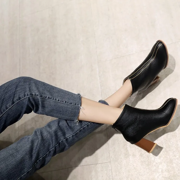 

Big Size 11 12 13 14 15 16 European and American round-headed boots Sexy high-heeled thick-heeled Martin boots