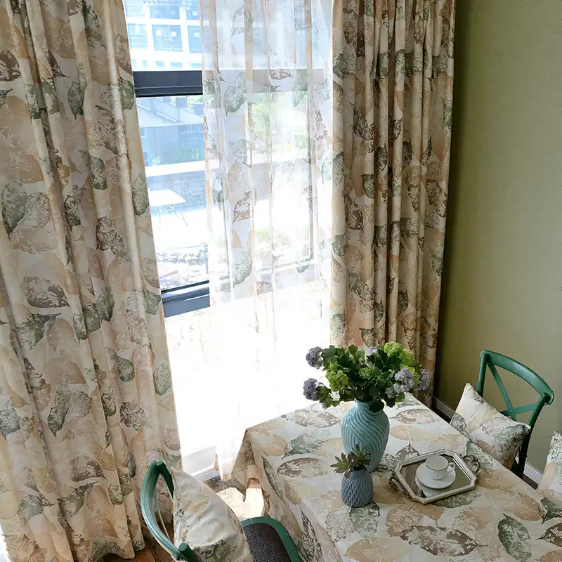 Vintage Leaf Pattern Window Curtains For Living Room Bedroom