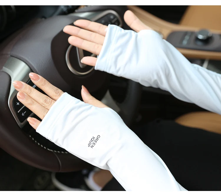 Ice Cool Sunscreen Arm Sleeve Half Finger Gloves Fingerless Arm Warmers Sun Protection Driving Mittens Cuff Anti-UV Long Gloves (13)